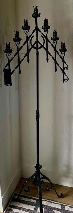Antique forged iron church, Gothic floor candelabras