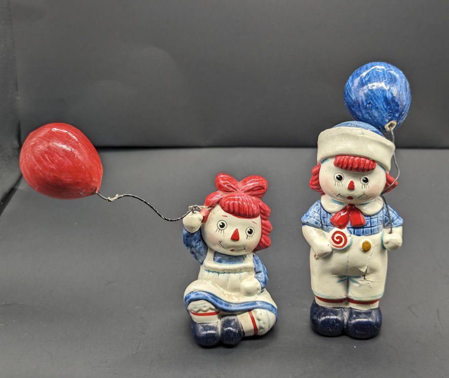 Vintage Fitz And Floyd Raggedy Ann And Andy  w/ Balloons  Figurines 1972