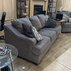 Gray Microfiber Sofa Set With Throw Pillows 