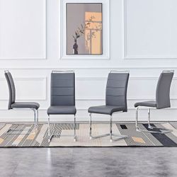 NEW FOUR (4) Gray PU Dining Chairs With Chrome Legs