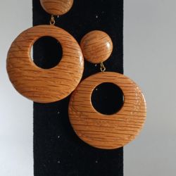 Vintage Wood Pierced Earrings, posts 