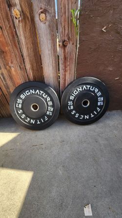 FlexWave 35LB Olympic Bumper Plates Pair, 2-Inch Rubber Olympic Weight Plates with Steel Hub, Solid Color, for Strength Training & Home Gym