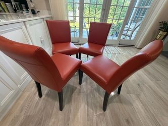 Set of 4 Red Leather Dining Chairs