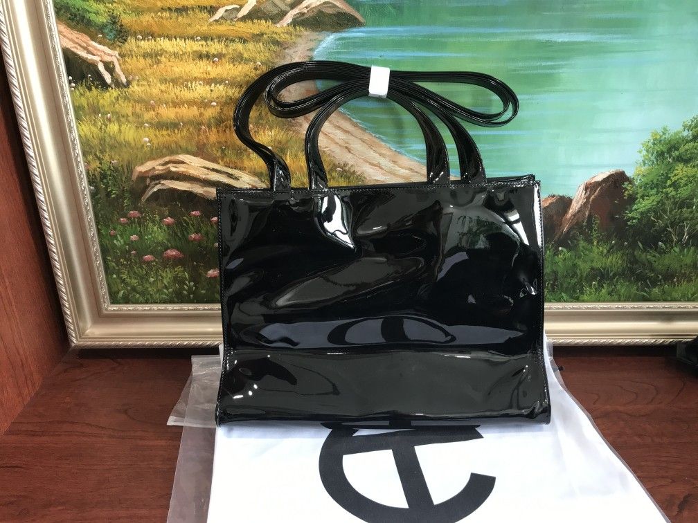 Telfar Medium Patent Shopping Bag Black