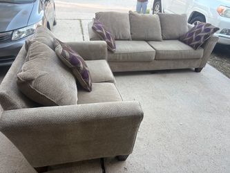 Sofa and Loveseat Set – Beige Fabric
