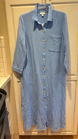 NWT j.jill cotton gauze long shirt dress light blue had front pocket and two side pockets and side slits size S