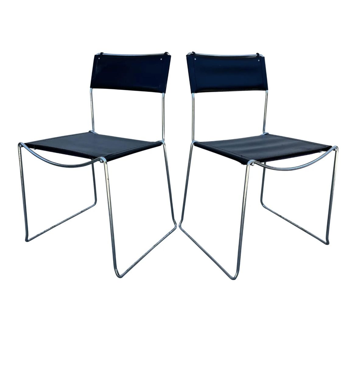 1980s Giandomenico Belotti Style Black Leather Dining Chairs, Made in Italy