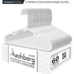 Heshberg Baby and Kids Hangers - Small Plastic Closet Clothes Hangers for Babies Infant Toddler Children - 60 Pack (White)