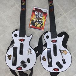 2 Nintendo Wii Guitar Hero Gibson Les Paul Wireless Controllers  & World Tour