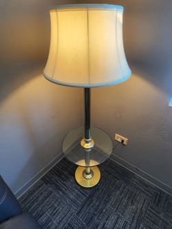 Modern Brass Floor Lamp with Glass Table Shelf