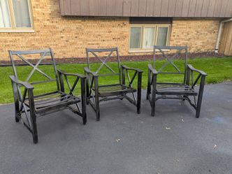 Set of 3 black aluminum patio chairs and cushions
