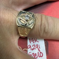 14K Solid Gold Masonic Ring With.30 Ct NATURAL DIAMOND 💎 9.2Gr Size 10