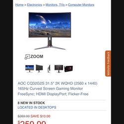 AOC 165hz Curved Monitor
