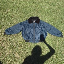 Vintage Walls Blizzard Pruf Bomber Jacket Navy Fur Collar Made in USA Workwear