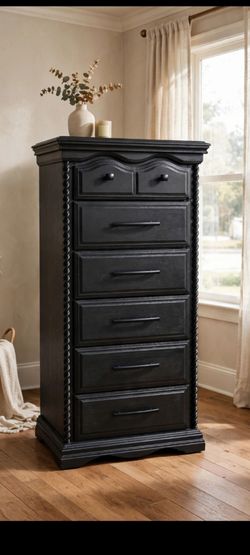 Black Wood Tall Chest of Drawers