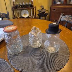 3 vintage clear glass jars