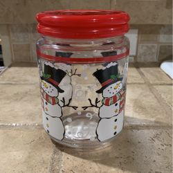 Vintage KIG Indonesia Glass Jar With Snowman