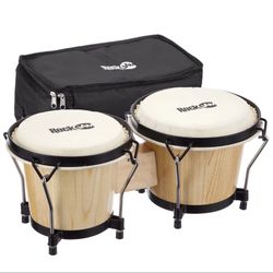 RockJam 7" and 8" Bongo Drum Set with Padded Bag and Tuning Key, Natural Beige