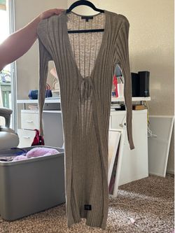 Ribbed Tie Front Longline Cardigan