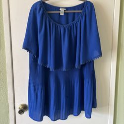 Catherine’s Royal Blue Pleated Shirt Plus Sizewith Cape Overlay 3x 26W/28W