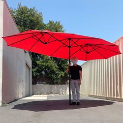 (New) $95 Large 15 FT Double Sided Umbrella Outdoor Patio, Red or Tan color (Weight base not included)