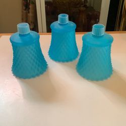Vintage Blue Satin Diamond Point Peg Votive Candle Holder Set of (3)