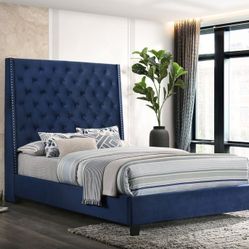 "HH430 6FT - Queen, King Blue Velvet Bed Frame
"
