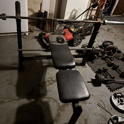 Adjustable Bench With Olympic Bar/ Curl Bar With weights
