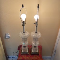 Vintage Hollywood Regency Crystal and Brass lamps