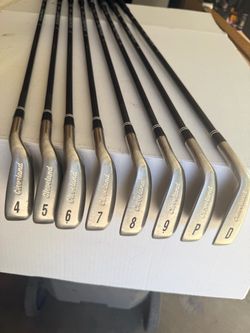 Cleveland Launcher irons 4-PW + DW. Graphite Action Lite R flex shafts. 5 iron 37.75”.