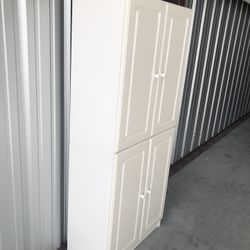 White Wall Cabinet - Five Shelves With Pull Out Drawer