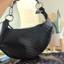 Gucci Black GG Pattern Crescent Hobo Shoulder Bag with Silver Hardware