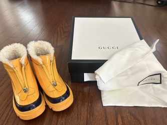 Gucci Unisex Kids Yellow Patent Wool Liner Ankle Rain Boots