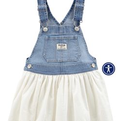  OshKosh B'Gosh Eyelet Denim Dress Jumper Size 18 Months.   Excellent preowned condition worn twice.   This jumper dress makes busy mornings easy and 