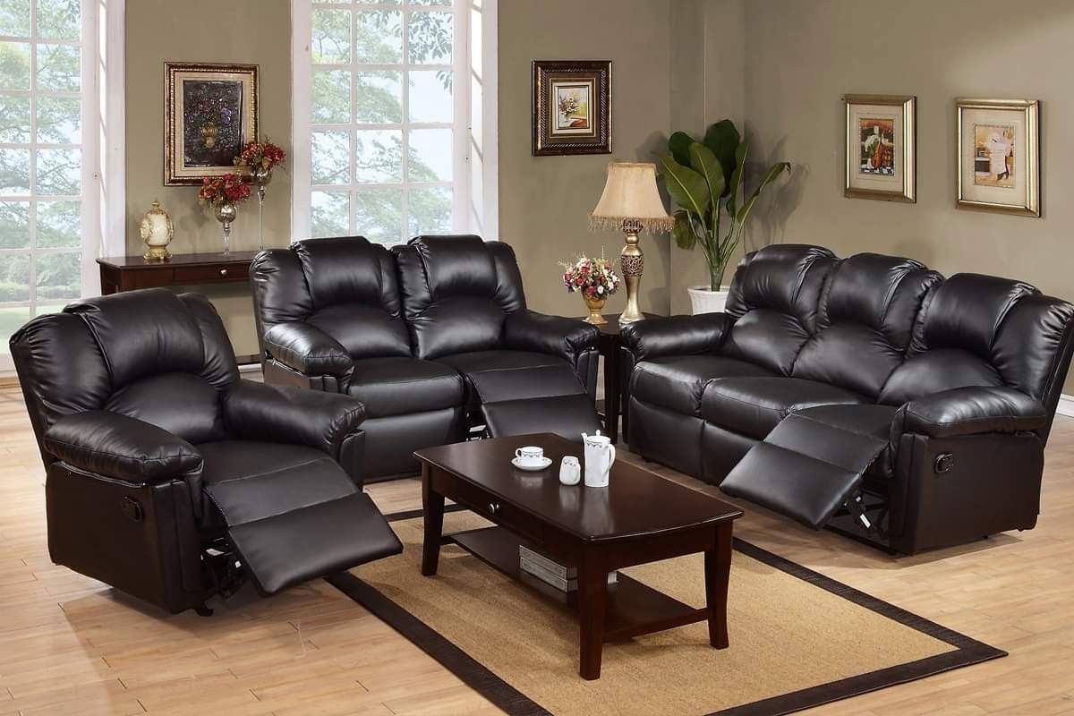 PIECE BLACK BONDED LEATHER SOFA LOVESEAT ARM CHAIR RECLINER SET