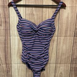Niptuck size 6 swimsuit one piece red white blue slimming multi fit cup
