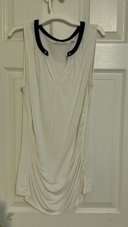 White Sleeveless Top with Black Neckline