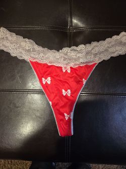 Red Bow Print Lace Waistband Thong