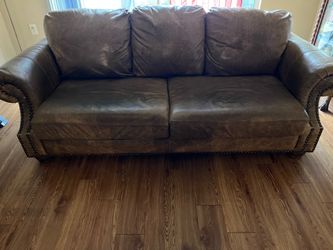Genuine Brown Leather Couch With Nailhead Trim