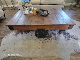 Industrial coffee table and decorations