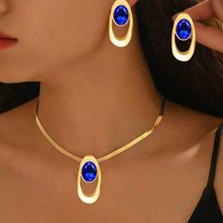 Luxury Gold Jewelry Set with Blue Crystal – Necklace 