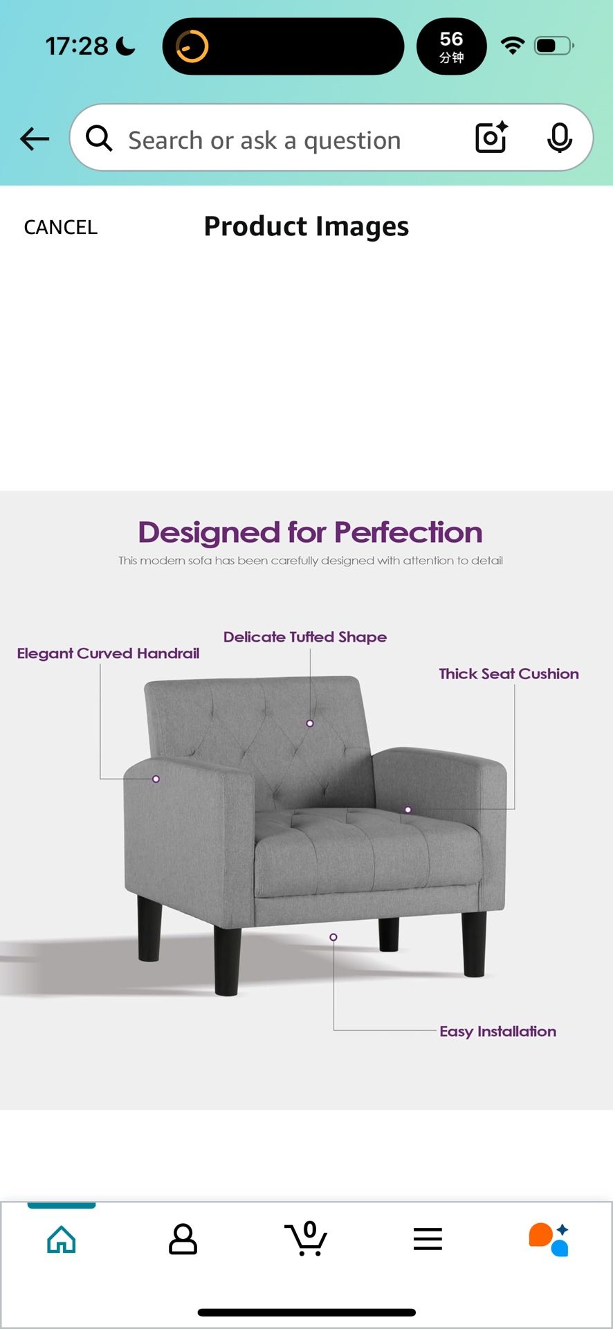 Single Indoor Sofa, Light Grey, Brand New