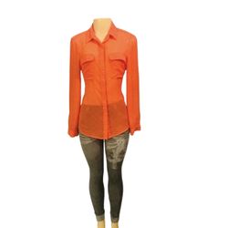 Old Navy Sz S Woman Blouse Orange Button Down