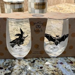 4 Wine stemless Glasses Halloween 