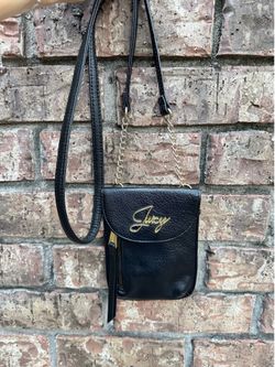 Juicy Couture Black Crossbody Phone Bag Gold Logo Chain Strap 7x5 EUC