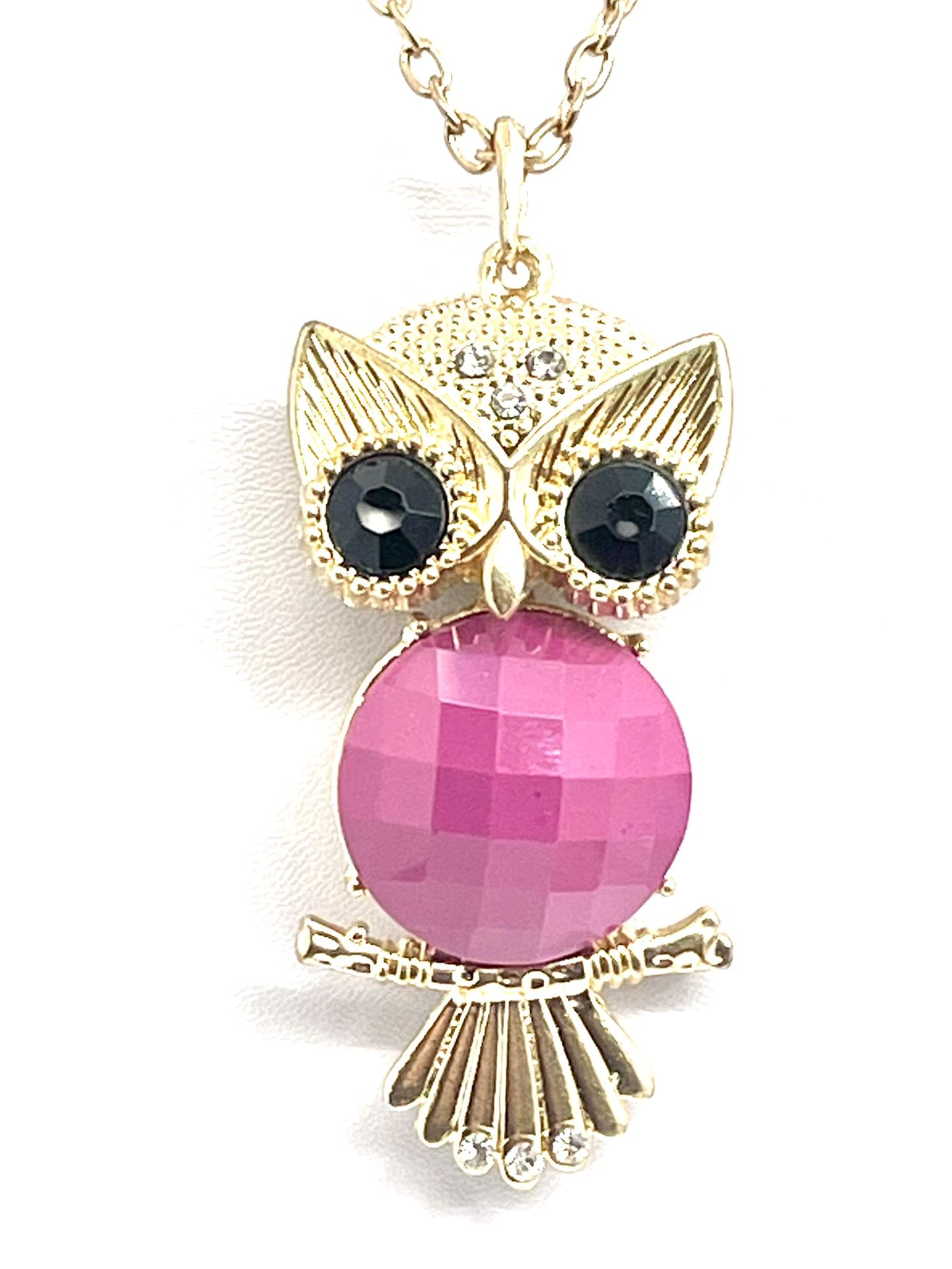 Pink Or Purple Bellied Owl Necklace 