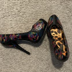 Rainbow Skulls Sequin High Heels