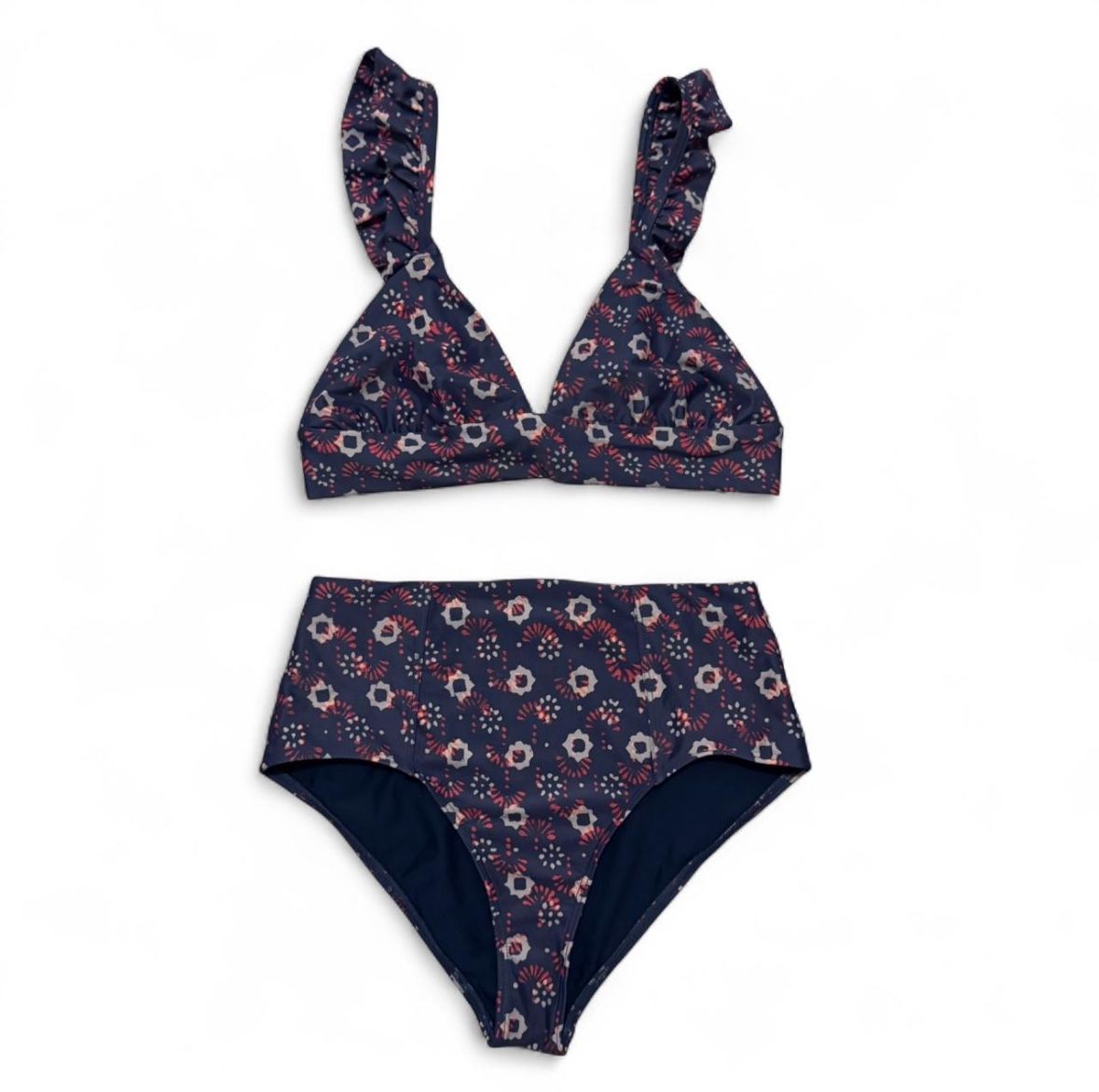 Xirena Navy Sails Kapri Bikini Swim Top & high rise serena bikini bottoms set