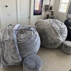 🌟 LOVESAC Supersac + Accessories – Heather Gray/Blue – Must Go by July 8 – $400 Each or $700 for Both 🌟