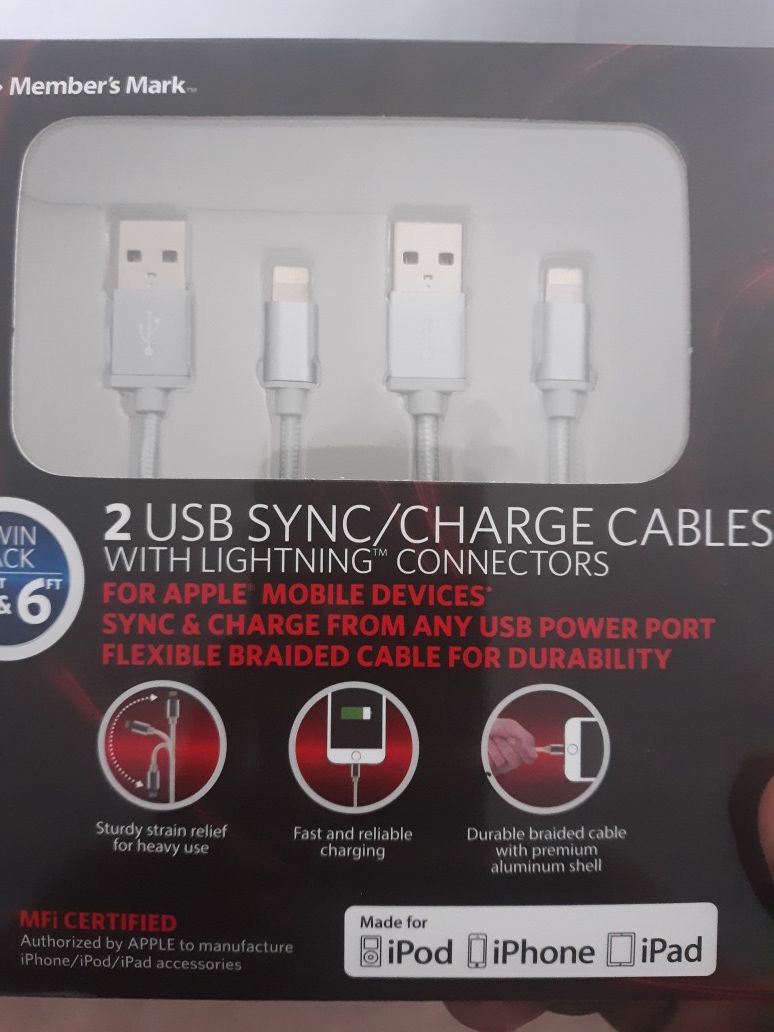IPad iPhone iPod charger twin pack 3 and 6 ft